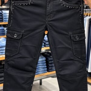 Men's Black Studded Cargo Jeans