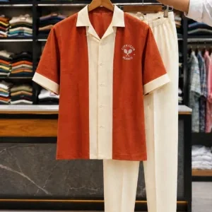Rust & Cream Men's Two-Piece Ensemble - Premium Comfort at ₹199